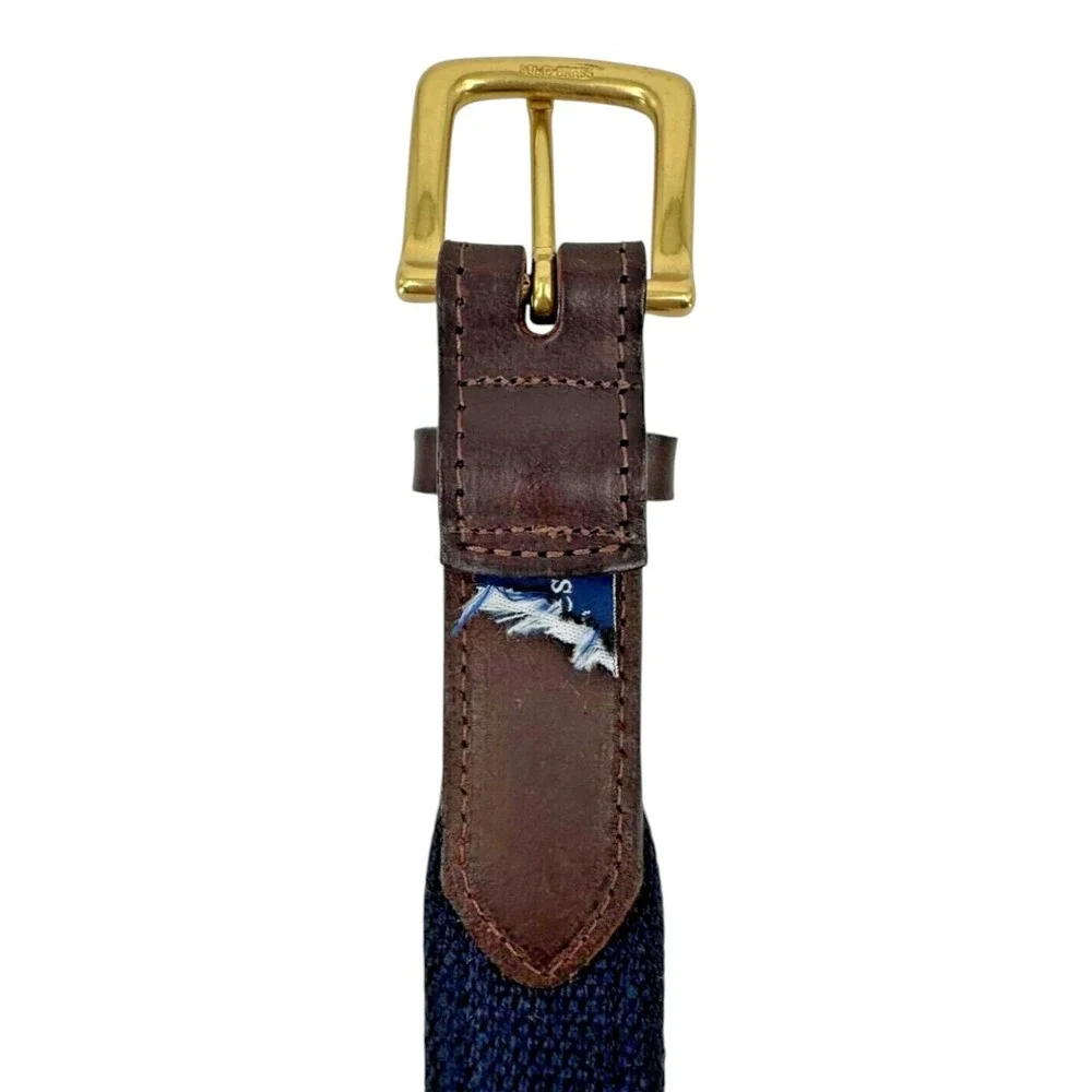 Vineyard Vines Men's Blue Woven Cotton Pink Canvas Whale Logo Golf Belt Size S/M